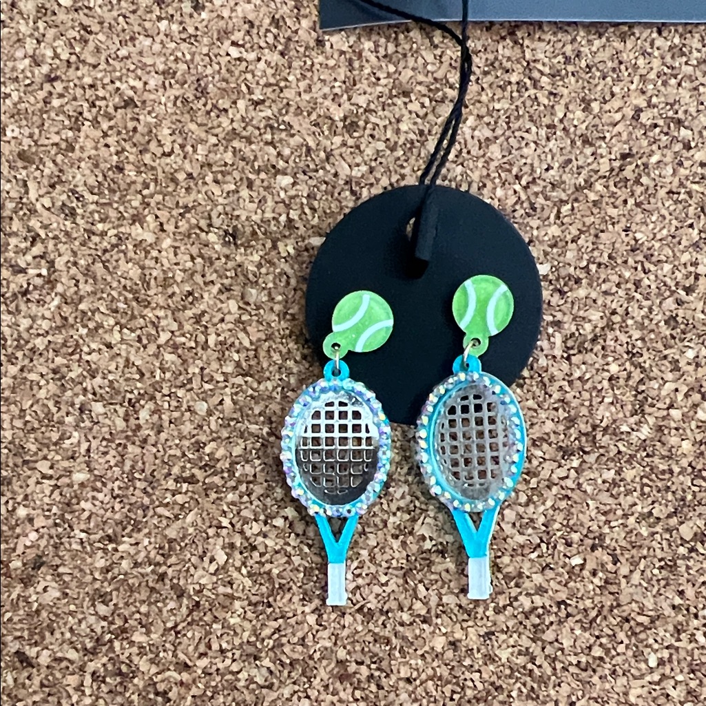 Glitzy Tennis Dangle Earrings: Blue